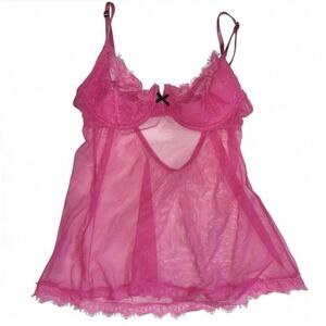 Victoria's Secret Pink Mesh Lace Babydoll Lingerie 36C Underwire Y2K Sheer 11/07